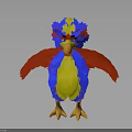 Colorful Anthropomorphic Bird Character With Red Blue Yellow Feathers Standing Pose