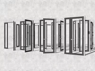 Various Style Doors With Metal Frames And Glass Panels In Open Closed Positions 3d model