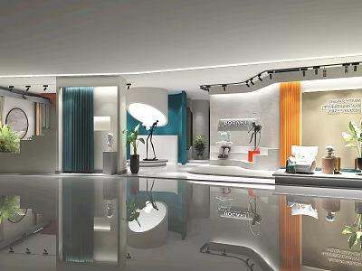 Modern Specialty Store Interior With Display Shelves Decorative Items And Green Plants 3d model