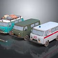 Vintage Mini Vans in Blue Green White with Retro Stripe Accents