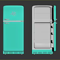 Vintage Style Turquoise Refrigerators With Open Doors And Interior Shelves