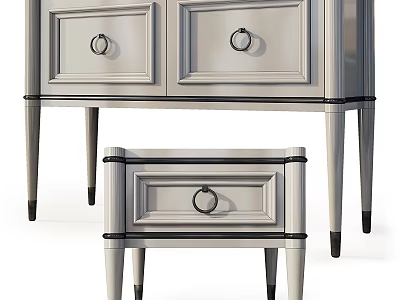 Light Gray Storage Cabinets With Drawers Round Handles And Slim Black Trim Legs 3d model