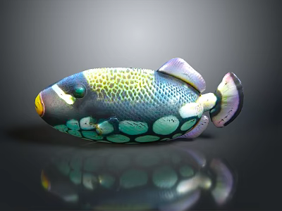 Vibrant Colorful Fish With Circular Green Blue Spots On Body And Purple Tail 3d model