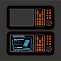 Modern Dual Electronic Control Panels With Digital Screens And Orange Buttons