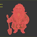 Fantasy Dwarf Character In Green Outfit With Golden Long Hair And Braided Beard Holding Shovel