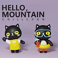 Hello Mountain Chillchan Black Cat Characters Wearing Yellow Apron And Goggles Holding Drink