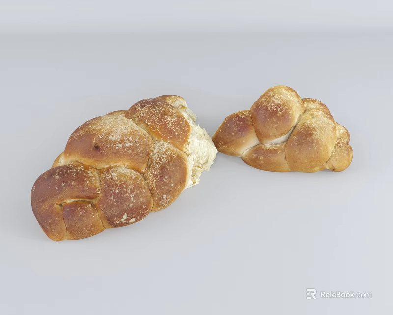 Fresh Braided Bread With Golden Crust And Soft Texture On White Background 3d model 