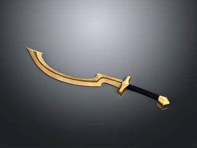 Ornate Golden Scimitar Weapon Featuring Curved Blade And Black Handle Design 3d model