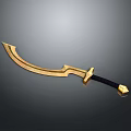 Ornate Golden Scimitar Weapon Featuring Curved Blade And Black Handle Design