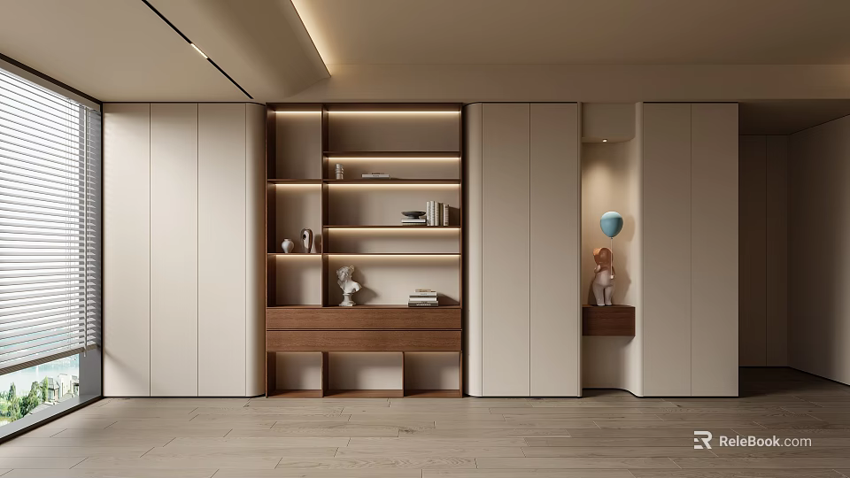 Modern Decorative Cabinet Interior Design With Open Shelves And Ambient Lighting 3d model