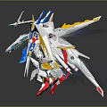 Vibrant Mechanical Mecha Character Featuring White Blue Yellow Red Wings And Dynamic Shining Effects