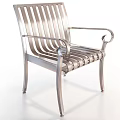 Modern Slatted Leisure Chair with Metal Frame and Curved Armrests in Minimalist Style