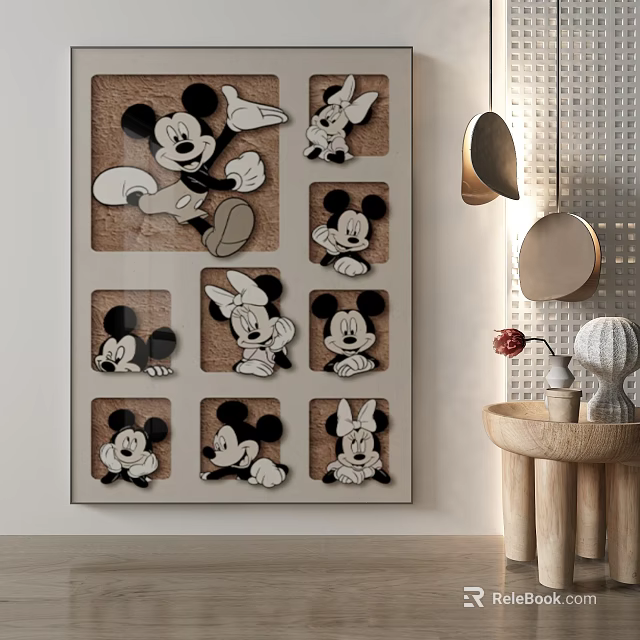 Disney Characters Wall Art Decor In Modern Interior 3d model