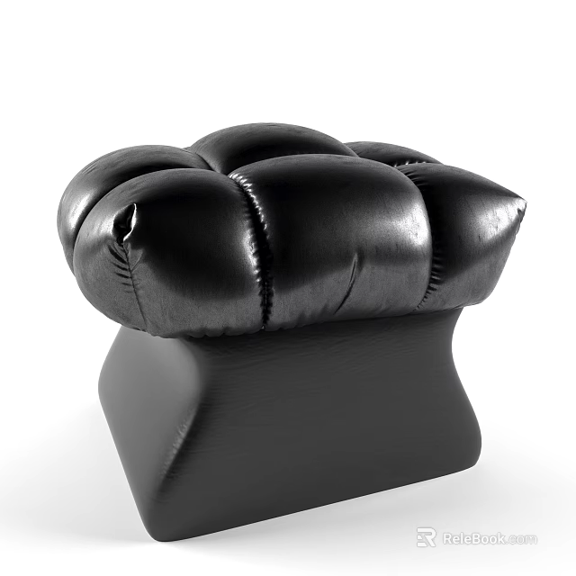 Modern Black Leather Sofa Stool With Tufted Design And Square Base 3d model 