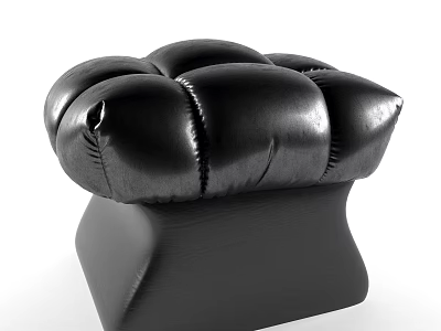 Modern Black Leather Sofa Stool With Tufted Design And Square Base 3d model