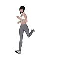 A Woman Running in White Tank Top and Gray Leggings Against Black Background