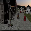 Birds Eye View Planning of European Town Featuring Cobblestone Streets Red Carriage And Traditional Buildings