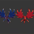 Blue And Red Winged Decorative Sculptures With Flame Like Feathers Design
