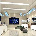 Modern Spacious Service Hall Interior Design With Service Counters Waiting Area And Digital Screens