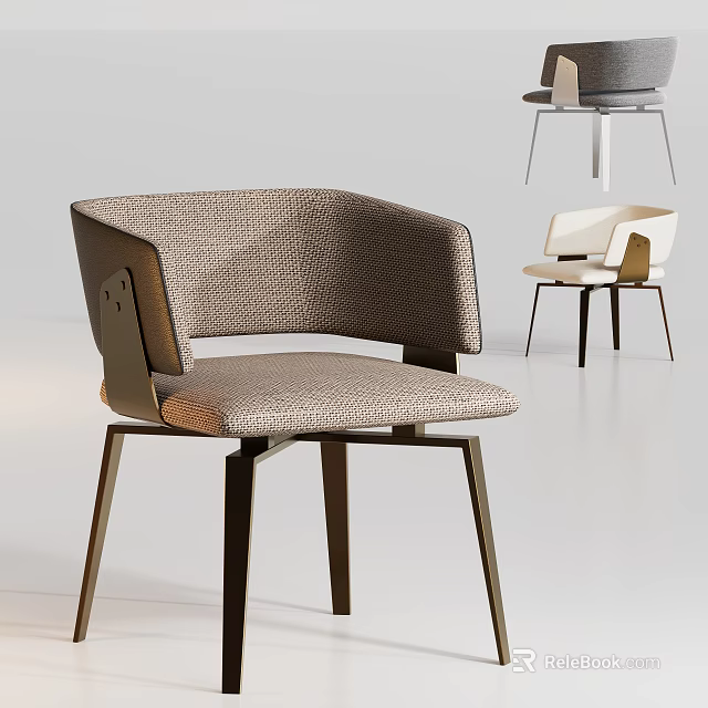 Modern Accent Chair With Woven Texture And Wooden Frame In Neutral Tone 3d model 