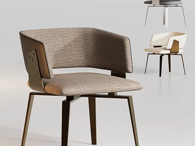Modern Accent Chair With Woven Texture And Wooden Frame In Neutral Tone 3d model