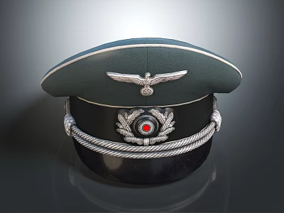 Green Military Hat With Silver Cord Trim And Eagle Badge Red Dot Center Design 3d model