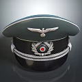 Green Military Hat With Silver Cord Trim And Eagle Badge Red Dot Center Design