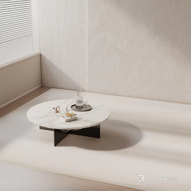 Modern Minimalist Sofa And Coffee Table Set With White Marble Top Black Metal Frame Decorative Items 3d model 