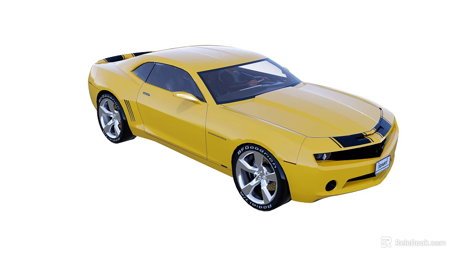 Yellow Sports Car With Two Door Design Black Stripes And Silver Wheels 3d model 