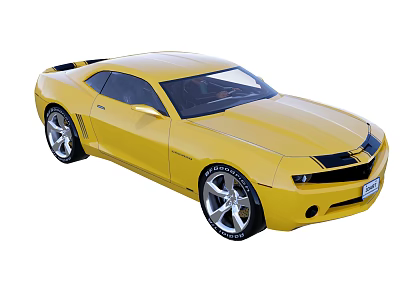 Yellow Sports Car With Two Door Design Black Stripes And Silver Wheels 3d model