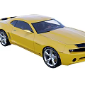 Yellow Sports Car With Two Door Design Black Stripes And Silver Wheels