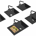 Modern Black Kitchen Sinks With Faucet And Wooden Cutting Board With Lemon Lime