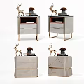 Elegant Modern Bedside Tables With Gold Trim Deer Figurines And Vases