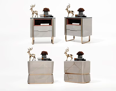 Elegant Modern Bedside Tables With Gold Trim Deer Figurines And Vases 3d model