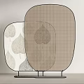 Modern Decorative Screens with Leaf Pattern Mesh Design Beige Brown and Black Metal Stand 3d model