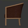 Burgundy Leather Single Chair With Wooden Frame And Curved Armrest Design