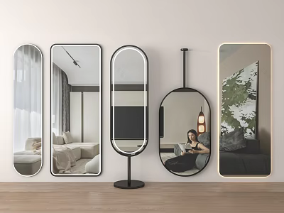 Modern Various Shaped Mirrors For Living Room Interior With Stylish Reflections 3d model