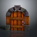 Commercial Equipment Arched Wooden Door With Gray Stone Frame Wood Grain And Red Diamond Decoration