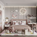 Kids Room Interior With Moon Cloud Star Wall Decor Pink Bed Stuffed Animals House Shelves