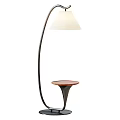 Modern Floor Lamp With White Shade Black Pole And Wooden Brown Tabletop Design