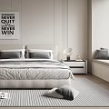 Modern Bedroom Interior Design With Large Bed Gray Pillows Wall Art And Striped Rug