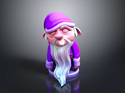 Purple Gnome Figurine With Long White Beard And Closed Eyes Decorative Ornament 3d model