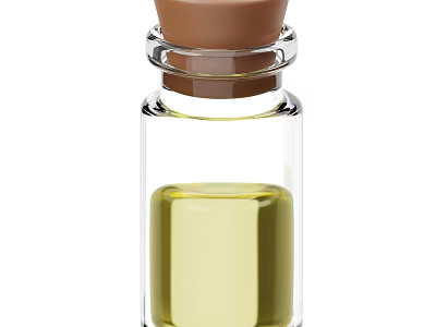 Transparent Glass Perfume Bottle With Yellow Liquid Brown Cork Stopper And Silver Metal Ring 3d model