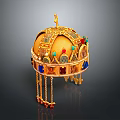Ornate Golden Household Decorative Item With Cross Gemstones And Hanging Tassels