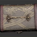 Vintage Red Chest With Gold Bamboo Leaf Pattern And Decorative Handle Lock