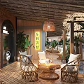Charming Commercial Street With Outdoor Seating Decorative Lights And Green Plants At Night