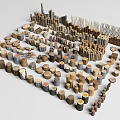 Industrial Equipment Components Featuring Various Sizes And Types Of Wooden Cylinders And Blocks