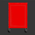 Red Bookcase with Multiple Drawers Shelves Black Top and Rolling Casters 3d model