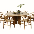 New Chinese Dining Table and Chair Combination Table Single Chair Desktop Ornaments Floral Art 3d model