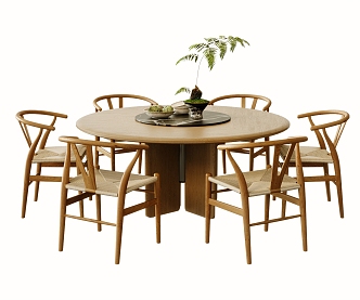 New Chinese Dining Table and Chair Combination Table Single Chair Desktop Ornaments Floral Art 3d model